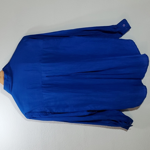 Vintage 90's M 100% Silk Colbalt Royal Blue Button Up Collar Shirt - Picture 6 of 8